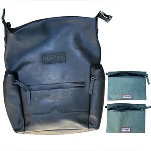 HUNTER Black Waterproof Leather Backpack, Parachute Clip & Toiletry Bags READ!